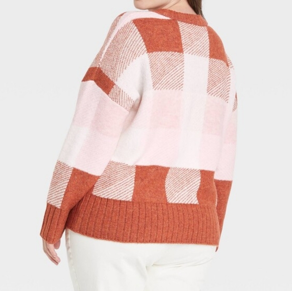 A New Day Plus Size Plaid Crewneck Pullover Sweater - Rust Brown/Pink/Cream - Picture 5 of 13